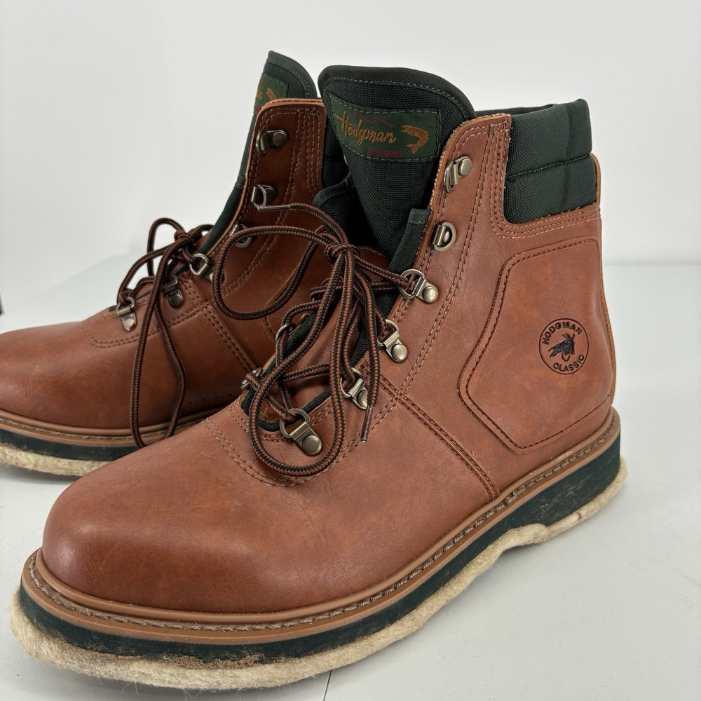 Hodgeman Wading Boots Mens 13 Brown Leather Lace Up Felt Sole Classic VTG Fish